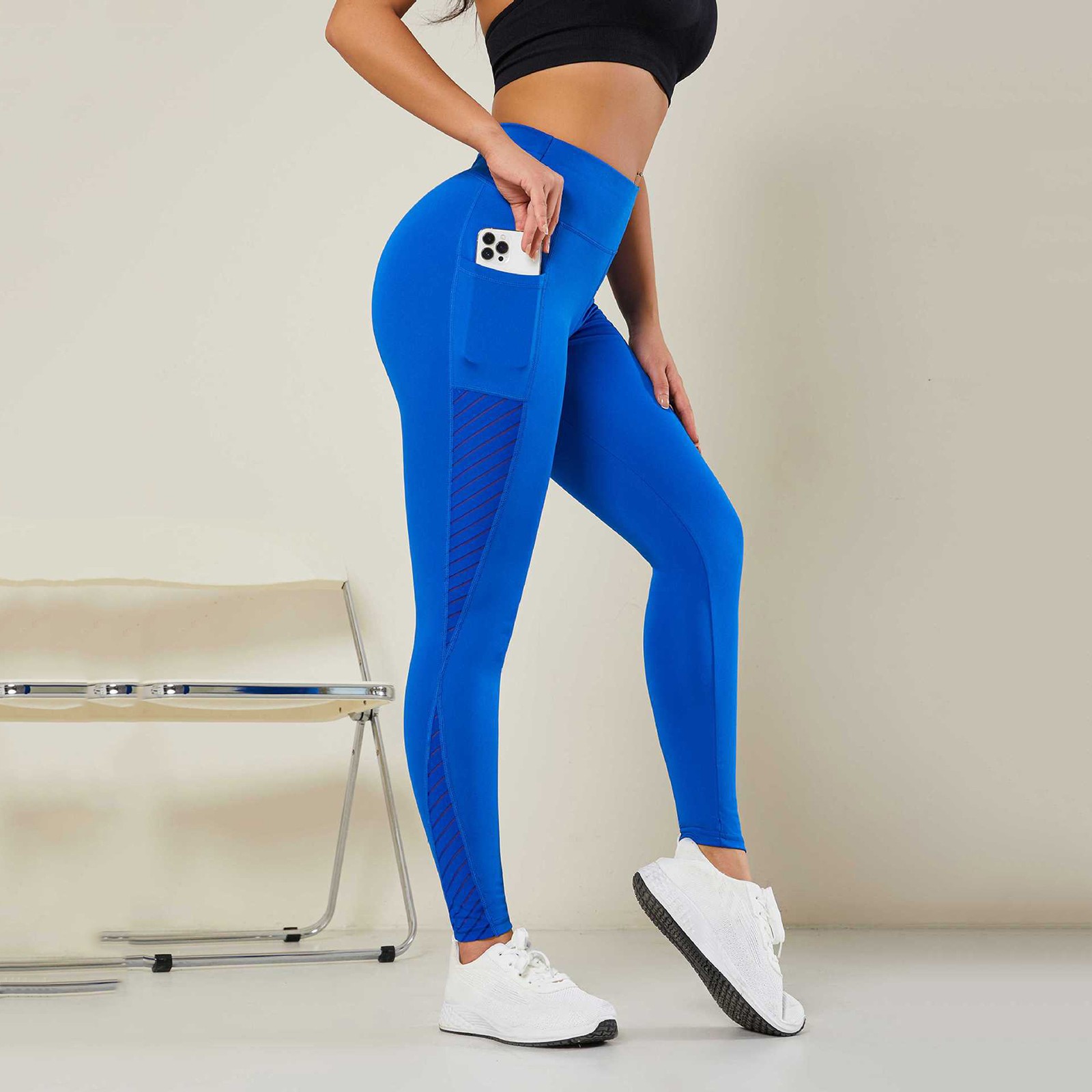 thumbnail image 4 of Pantalones de yoga de cintura alta con bolsillos para mujer: tejido grueso, entrenamiento/running, poliéster, tallas S-XXL, 4 of 8